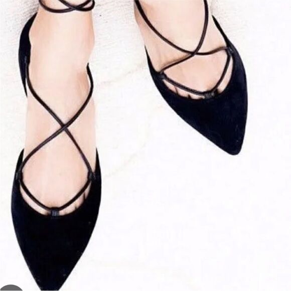 NWT Stuart Weitzman Black Suede Gilligan Ankle Wrap Ballet Flat - Picture 3 of 7